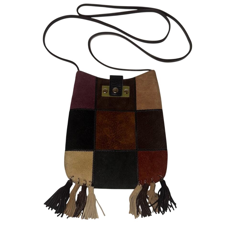 PACCO kangaroo leatherPatchwork Crossbody Bag with Tassels